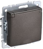 Розетка с заземлением без рамки IEK Brite РСбш10-3-44-БрТБ 1-м. крышка шторки IP44 темная бронза картинка